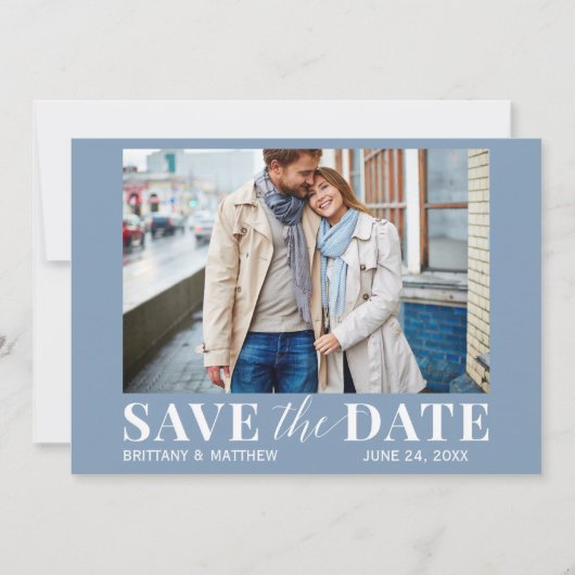 Modern Trendy Photo Dusty Blue Save The Date (Voorkant)