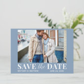 Modern Trendy Photo Dusty Blue Save The Date (Staand voorkant)