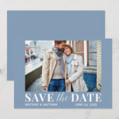 Modern Trendy Photo Dusty Blue Save The Date (Voorkant / Achterkant)
