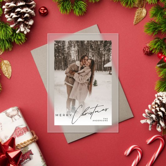 Modern Trendy Photo Elegant Script Christmas Card Acryl Uitnodigingen (Insity (Feestdagen))
