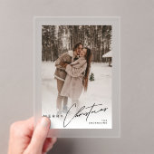 Modern Trendy Photo Elegant Script Christmas Card Acryl Uitnodigingen (Insitu (Draagbaar))