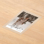 Modern Trendy Photo Elegant Script Christmas Card Acryl Uitnodigingen (Laagn)