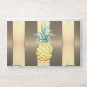 Modern Trendy Pineapple Gold Striped HP Laptopsticker