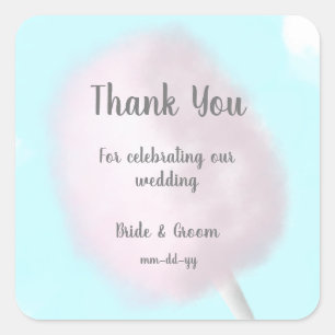 Modern Trendy Pink Cotton Snoep Wedding Favor Bag Vierkante Sticker