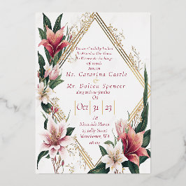 Modern Trendy Pink en Ivory Floral Wedding Folie Uitnodiging