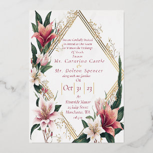 Modern Trendy Pink en Ivory Floral Wedding Folie Uitnodiging
