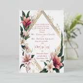 Modern Trendy Pink en Ivory Floral Wedding Folie Uitnodiging (Staand Voorkant)