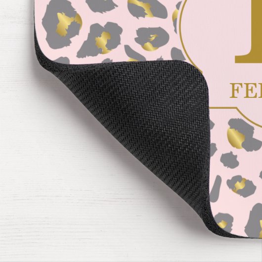 Modern Trendy Pink Gold Leopard Pattern Monogram Muismat (Hoek)