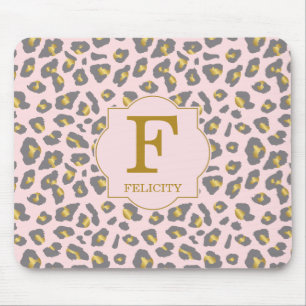 Modern Trendy Pink Gold Leopard Pattern Monogram Muismat