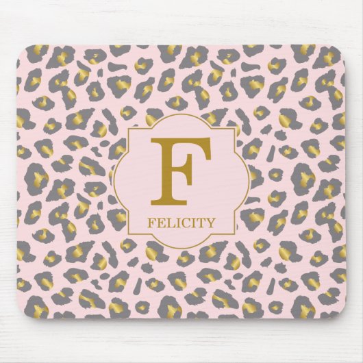 Modern Trendy Pink Gold Leopard Pattern Monogram Muismat (Voorkant)