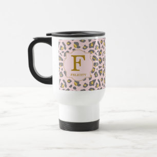 Modern Trendy Pink Gold Leopard Pattern Monogram Reisbeker