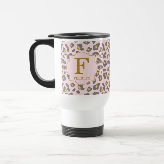 Modern Trendy Pink Gold Leopard Pattern Monogram Reisbeker (Links)