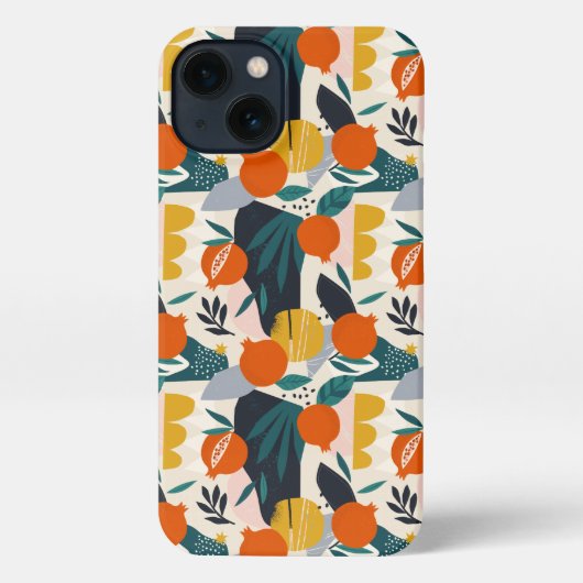 Modern Trendy Preppy Chic Apricot and Leaves iPhone Hoesje (Achterkant)