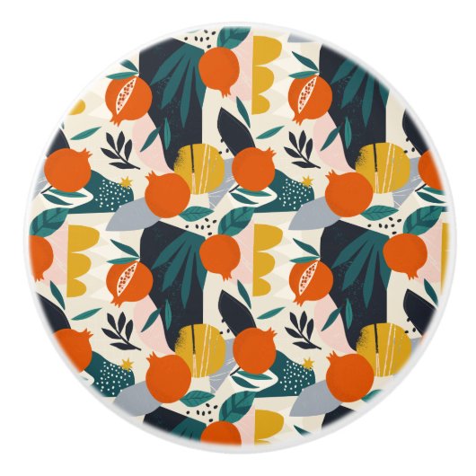 Modern Trendy Preppy Chic Apricot and Leaves Keramische Knop (Voorkant)