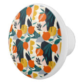 Modern Trendy Preppy Chic Apricot and Leaves Keramische Knop (Rechts)