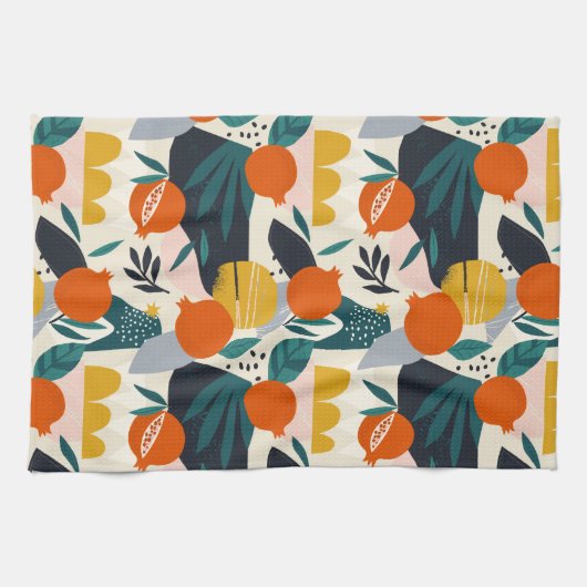 Modern Trendy Preppy Chic Apricot and Leaves Theedoek (Horizontaal)