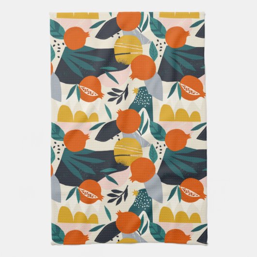 Modern Trendy Preppy Chic Apricot and Leaves Theedoek (Verticaal)