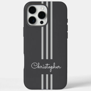 Modern Trendy Racing Stripes monogrammed iPhone 16 Pro Max Hoesje