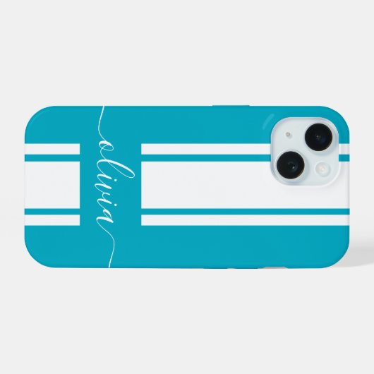 Modern Trendy Racing Stripes monogrammed iPhone 15 Case (Achterkant horizontaal)