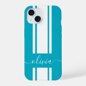 Modern Trendy Racing Stripes monogrammed iPhone 15 Case (Achterkant)