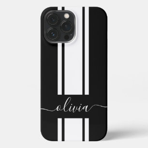 Modern Trendy Racing Stripes monogrammed iPhone 13 Pro Max Hoesje