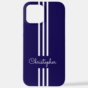 Modern Trendy Racing Stripes monogrammed iPhone 12 Pro Max Hoesje