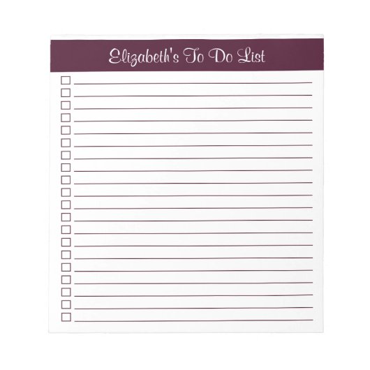 Modern Trendy Red Brown One Column Checklist Notitieblok (Voorkant)