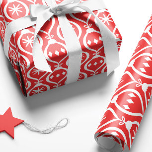 Modern Trendy Retro Red Holiday Ornament Patroon Cadeaupapier