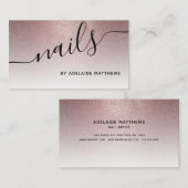 Modern Trendy Roos Gold Glitter Nails Salon Visitekaartje (Voorkant / Achterkant)