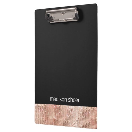 Modern Trendy Roos Gold Sequin Zwart Klembord (Links)