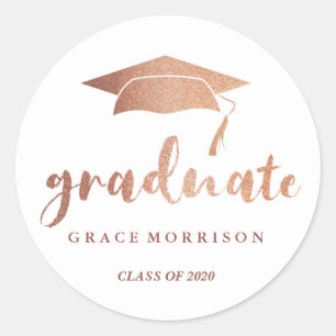 Modern & Trendy Roos Goud Gepersonaliseerd Afstude Ronde Sticker
