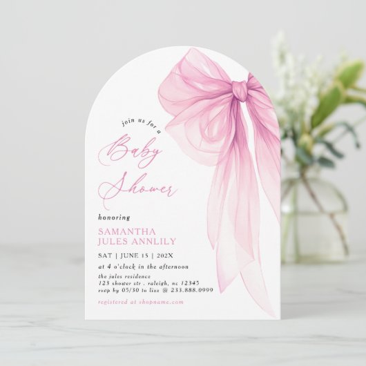 Modern trendy roze boog Baby shower Kaart (Staand voorkant)