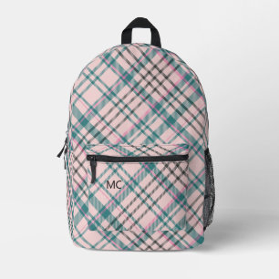 Modern Trendy Roze Check geruite Monogram Initiale Bedrukte Rugzak