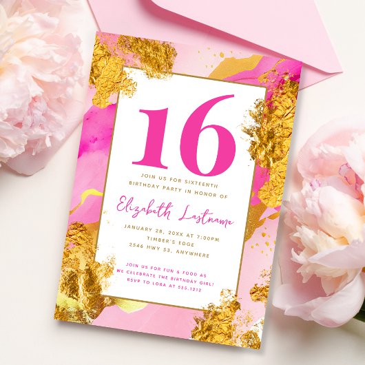Modern Trendy Roze Goud Sweet 16 Verjaardag Kaart