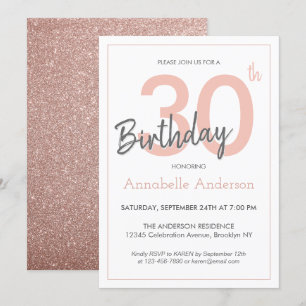 Modern Trendy Roze Rose Gold Glitter 30th Birthday Kaart