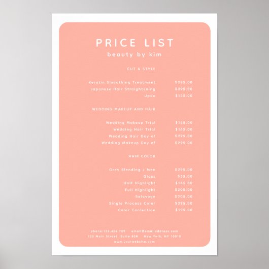 Modern, trendy, salon prijslijst Poster (Voorkant)