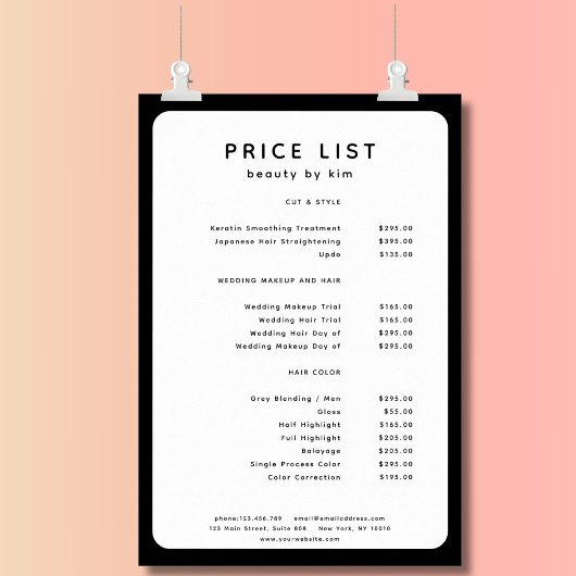 Modern, trendy, salon prijslijst Poster