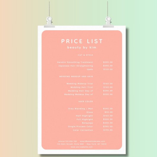 Modern, trendy, salon prijslijst Poster
