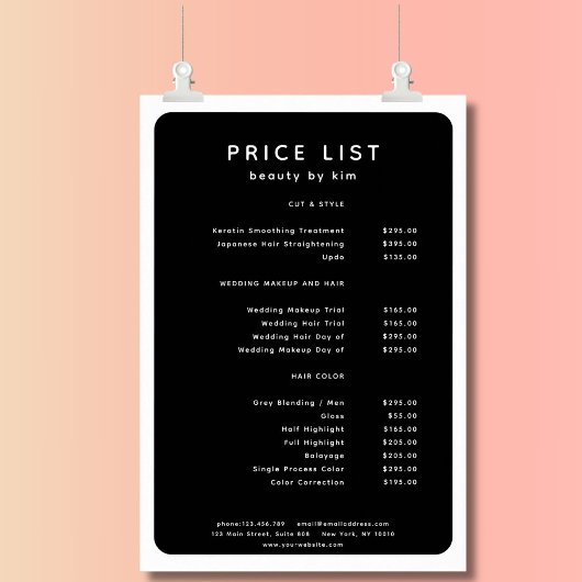 Modern, trendy, salon prijslijst Poster