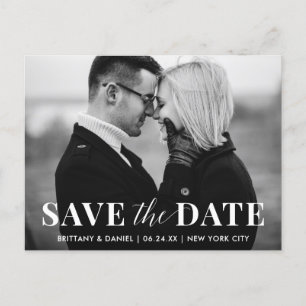 Modern Trendy Save the Date Black and White Photo Briefkaart