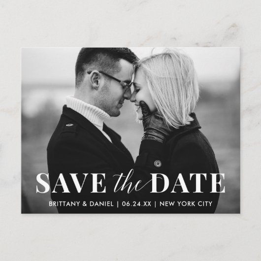 Modern Trendy Save the Date Black and White Photo Briefkaart (Voorkant)