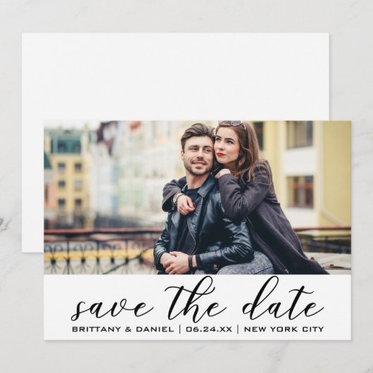 Modern Trendy Save the Date Verloving Photo Kaart (Voorkant / Achterkant)