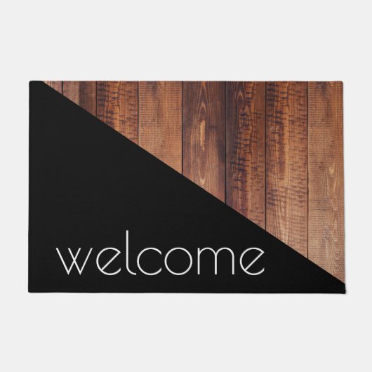 Modern Trendy Scandi Style Wood & Black Welcome Deurmat (Voorkant)