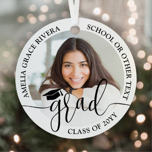 Modern trendy script 2 ronde foto's Afstuderen Metalen Ornament