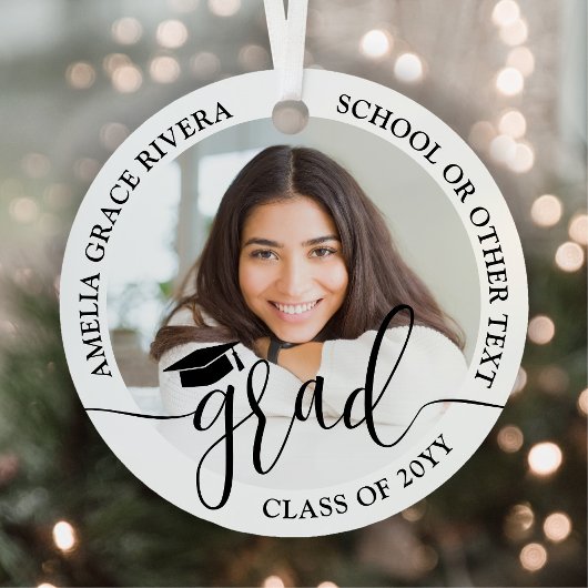 Modern trendy script 2 ronde foto's Afstuderen Metalen Ornament