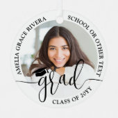 Modern trendy script 2 ronde foto's Afstuderen Metalen Ornament (Voorkant)