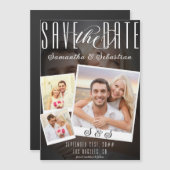 Modern Trendy Script 3 Foto Bruiloft Save The Date Magnetische Uitnodiging (Voorkant / Achterkant)