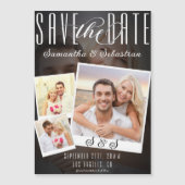 Modern Trendy Script 3 Foto Bruiloft Save The Date Magnetische Uitnodiging (Voorkant)