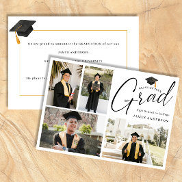 Modern Trendy Script 4 Photo collage Graduation Aankondiging