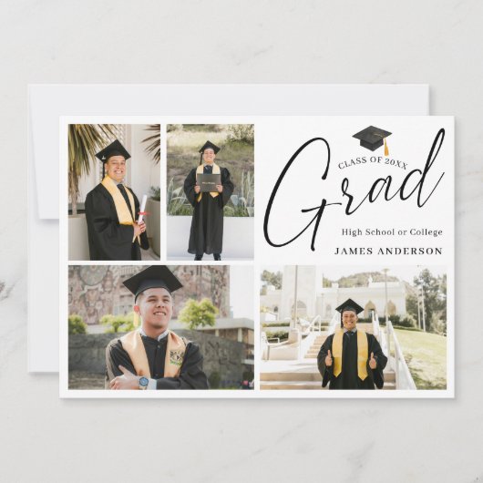 Modern Trendy Script 4 Photo collage Graduation Aankondiging (Voorkant)